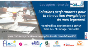 Lire la suite à propos de l’article Apéro-réno : Solutions performantes pour la rénovation énergétique de mon logement – vendredi 24 septembre à 18h15 à Versailles